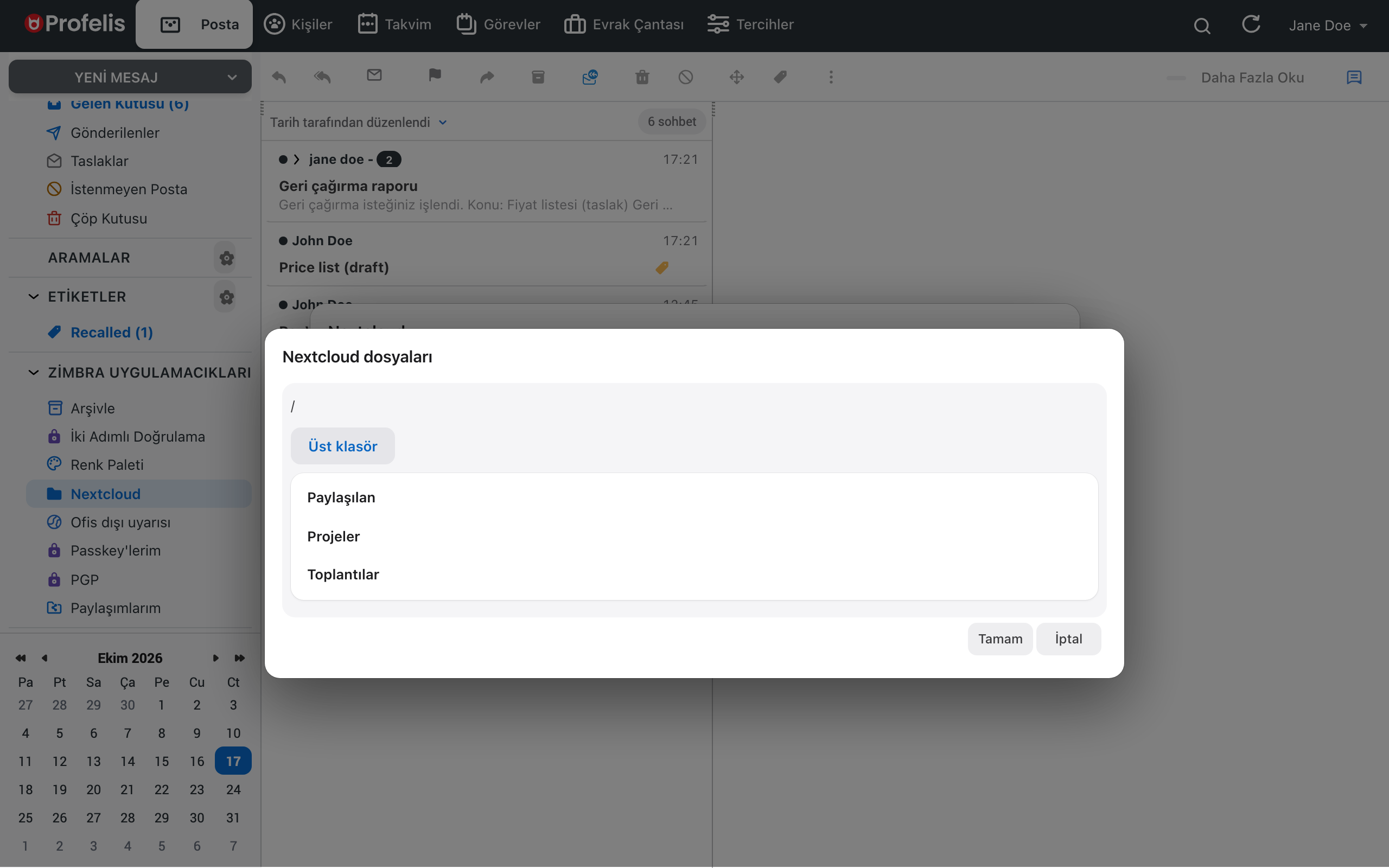 Nextcloud dosyaları: klasörler arasında gezinme