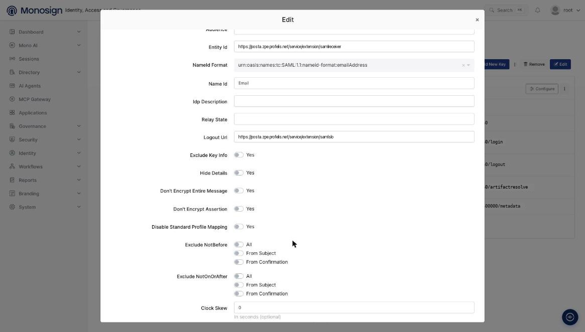 SAML Settings alt kısım, Logout Url